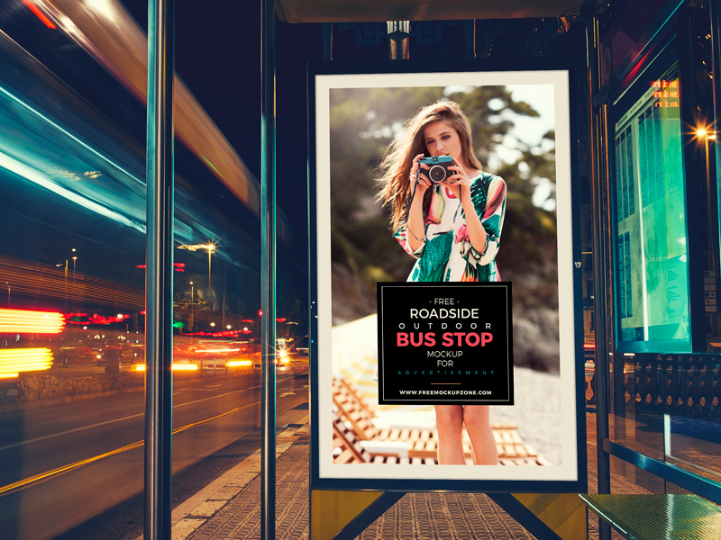 933325324fb1e421c31853324fd4b262 - Free Roadside Outdoor Bus Stop Billboard MockUp