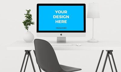 a93ab55e5987d508fe17df509cad25c2 400x240 - Free mockup - iMac on wooden table in minimalistic office