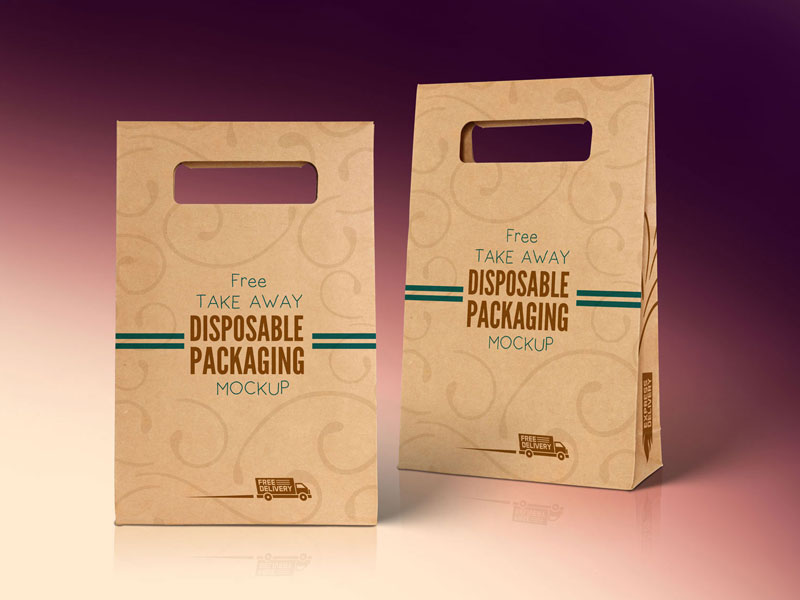 b4e246e4c3ff16e584792bd2db31db42 - Free Kraft Paper Disposable Food Bag Packaging Mockup PSD